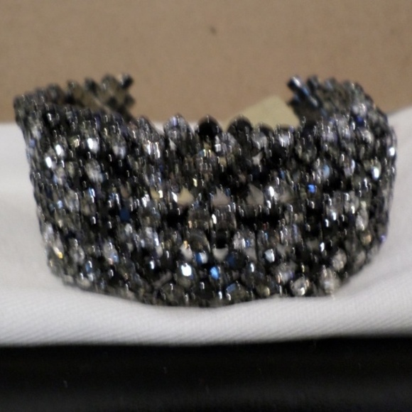 NATASHA BLACK & CLEAR RHINESTONE CUFF BRACELET - Picture 2 of 2